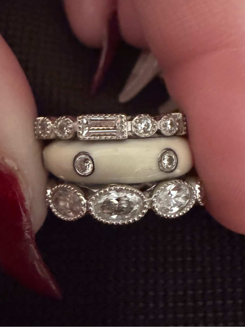 Diamonique Sterling Silver & Enamel CZ Eternity Stackable Ring Set